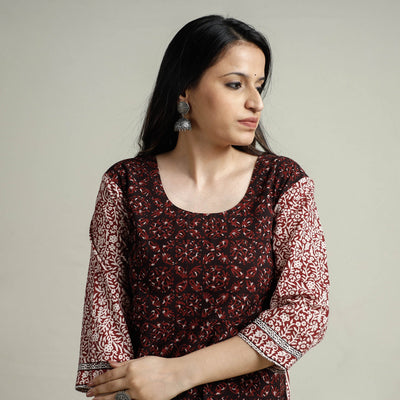 Buy Block Print Cotton Straight Bagh Kurta For Women