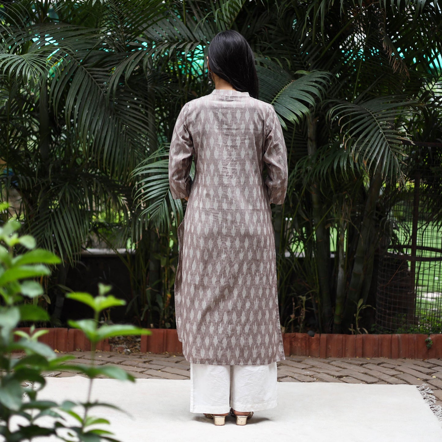 Brown Cotton Straight Pochampally Ikat Kurta for women