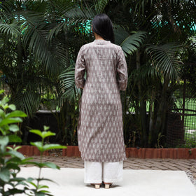 Brown Cotton Straight Pochampally Ikat Kurta for women