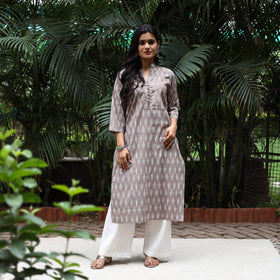 Brown Cotton Straight Pochampally Ikat Kurta for women