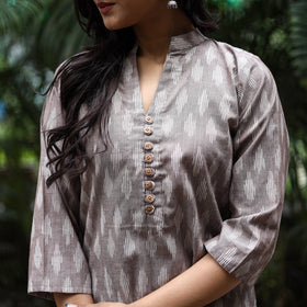 Brown Cotton Straight Pochampally Ikat Kurta for women