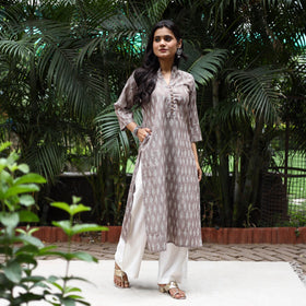 Brown Cotton Straight Pochampally Ikat Kurta for women