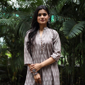 Brown Cotton Straight Pochampally Ikat Kurta for women