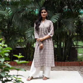 Brown Cotton Straight Pochampally Ikat Kurta for women