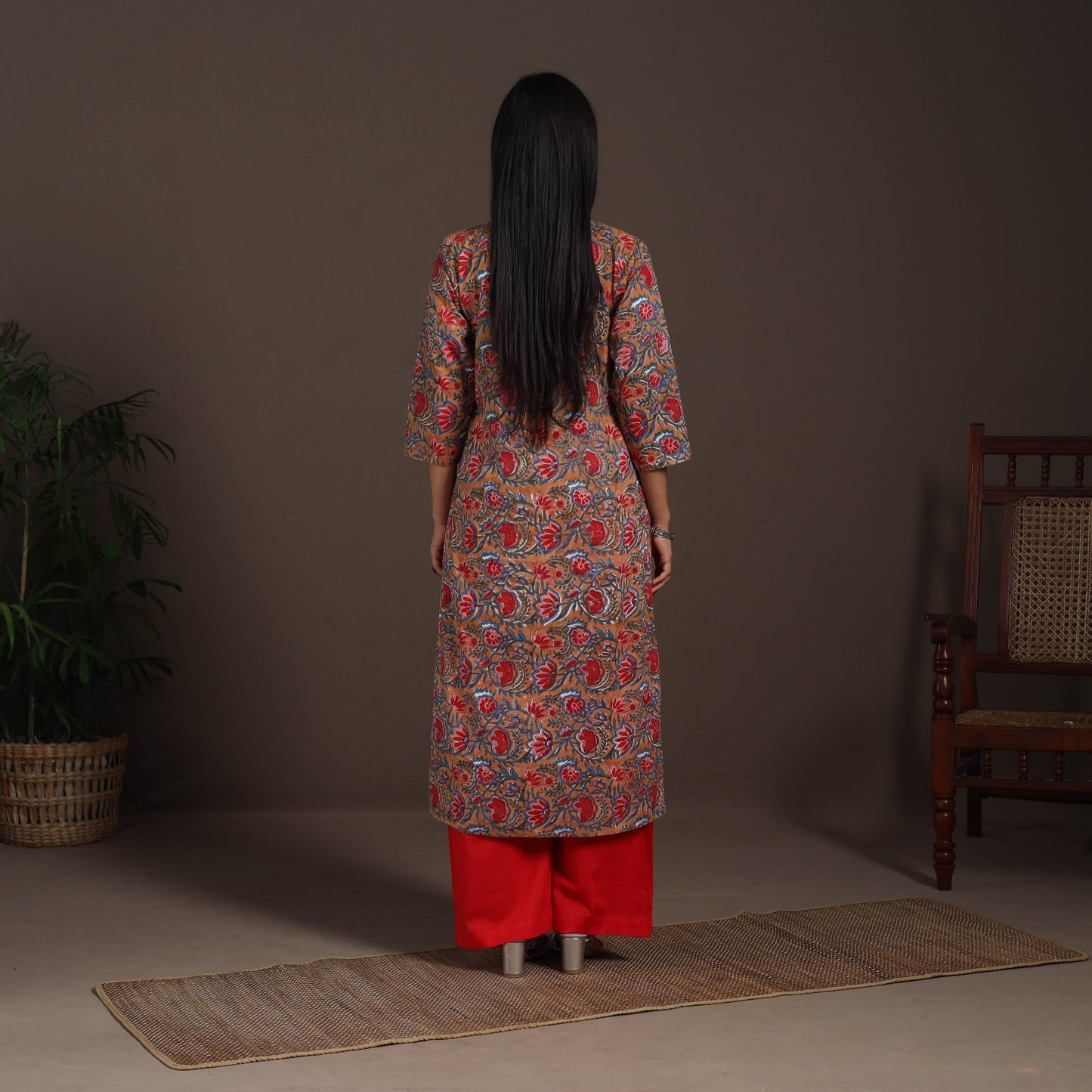 Brown - cotton straight sanganeri kurta 07 - handcrafted