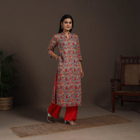 Brown - cotton straight sanganeri kurta 07 - handcrafted