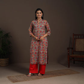 Brown - cotton straight sanganeri kurta 07 - handcrafted