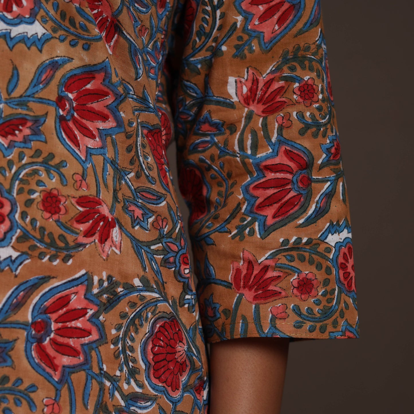 Brown - cotton straight sanganeri kurta 07 - handcrafted