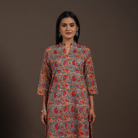 Brown - cotton straight sanganeri kurta 07 - handcrafted