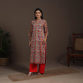 Brown - cotton straight sanganeri kurta 07 - handcrafted