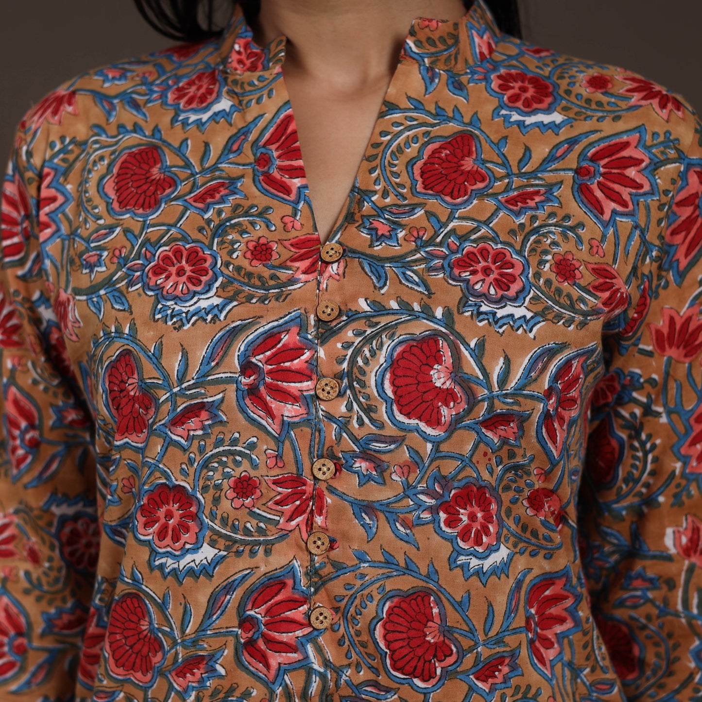 Brown - cotton straight sanganeri kurta 07 - handcrafted