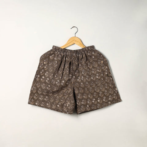 Brown - cotton unisex bagru shorts/boxer 12 - l