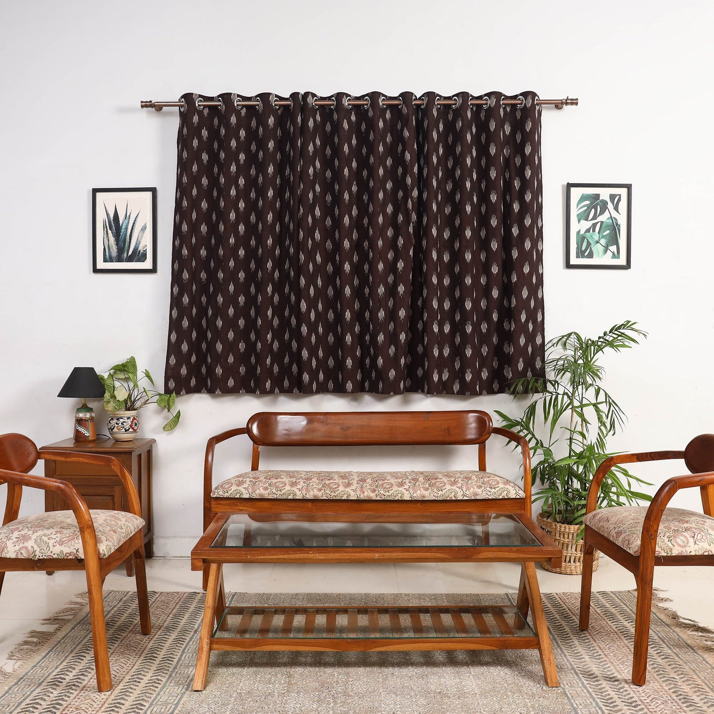 Brown - cotton window pochampally ikat curtain (5 x 3 feet)