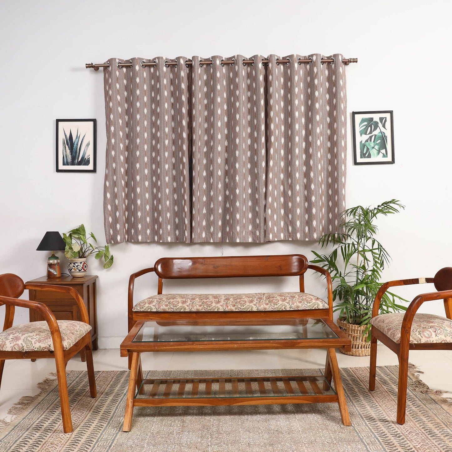 Brown - cotton window pochampally ikat curtain (5 x 3 feet)
