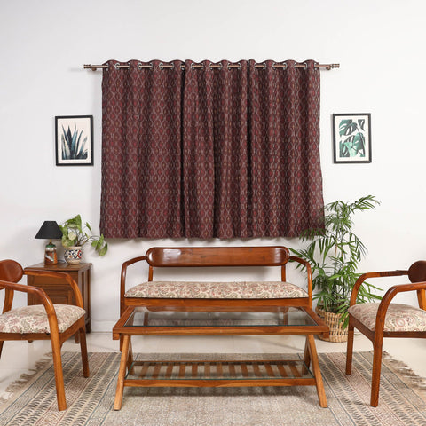 Brown - cotton window pochampally ikat curtain (5 x 3 feet)