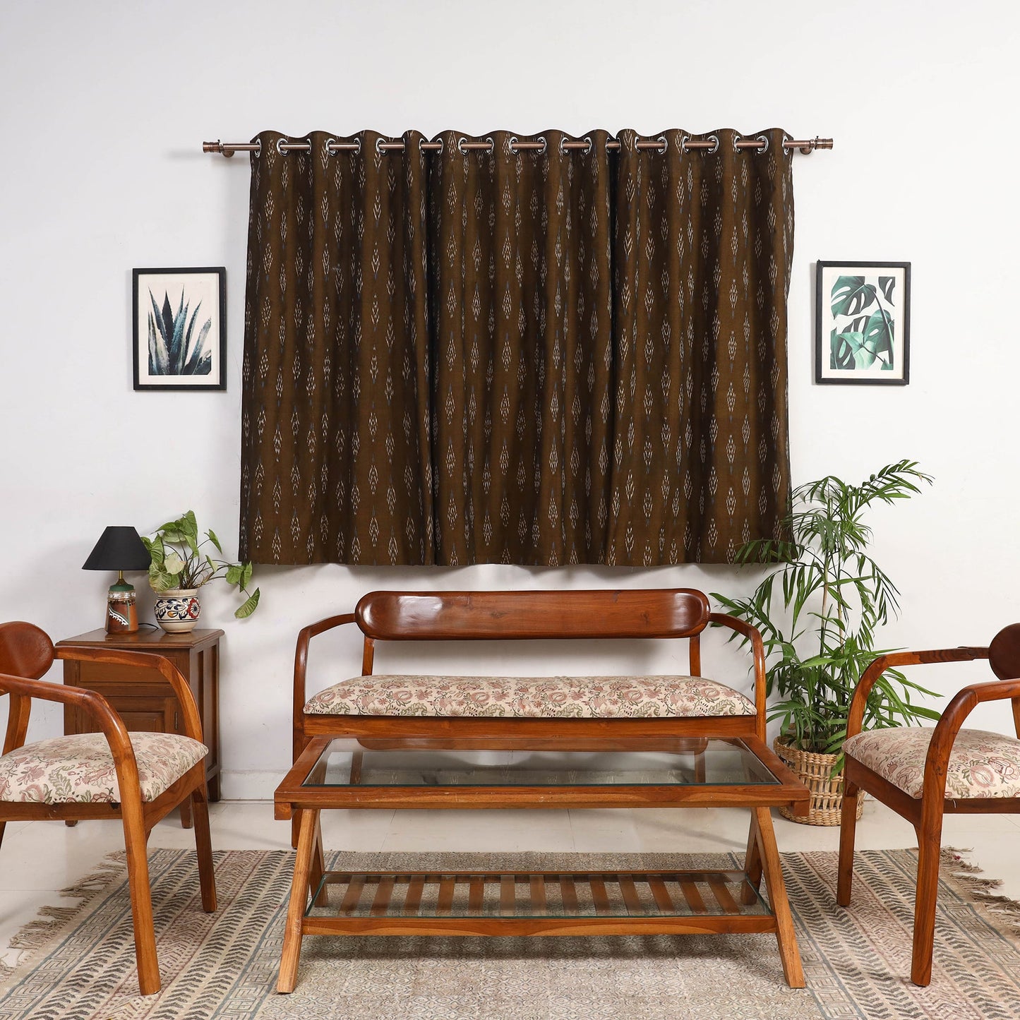 Brown - cotton window pochampally ikat curtain (5 x 3 feet)