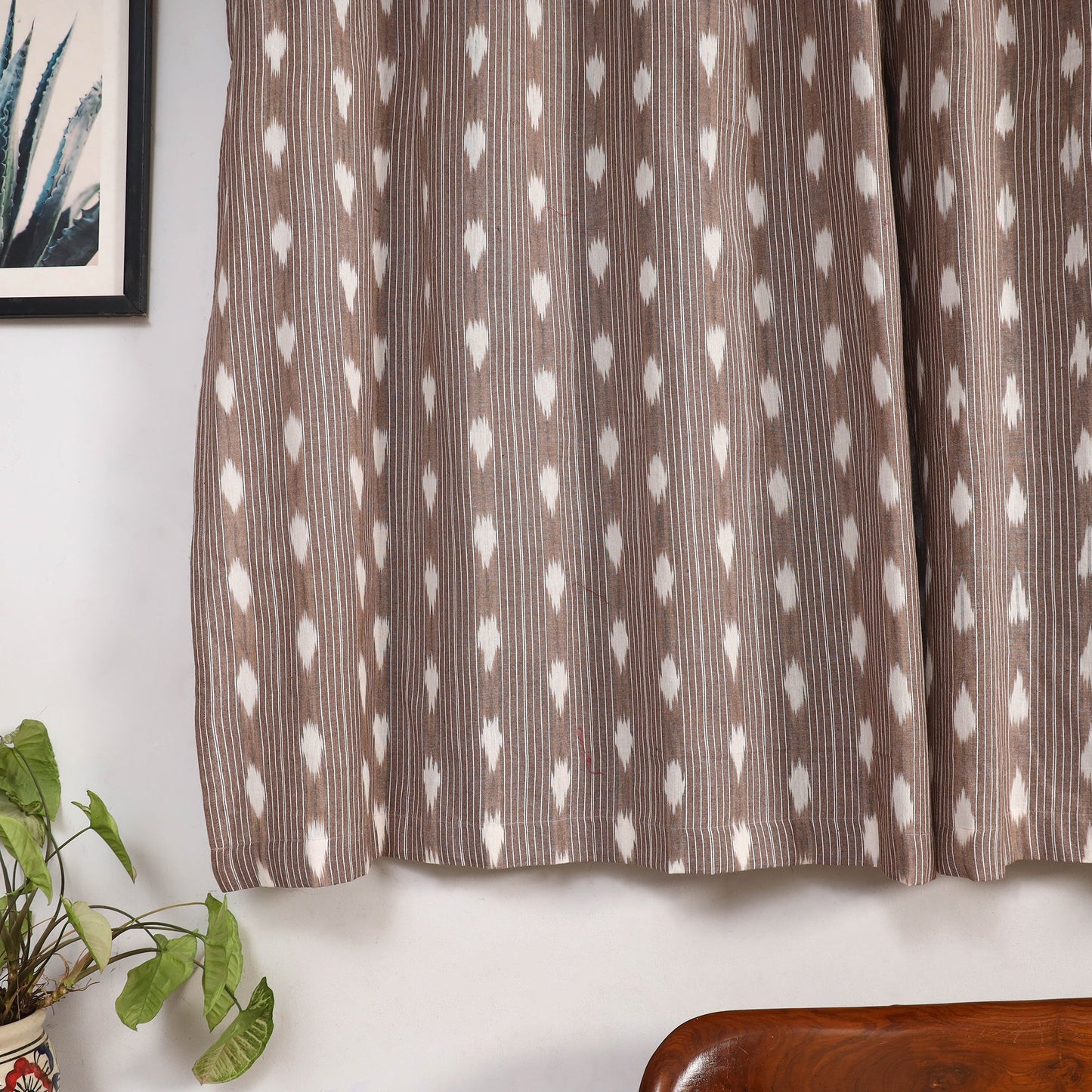 Brown - cotton window pochampally ikat curtain (5 x 3 feet)