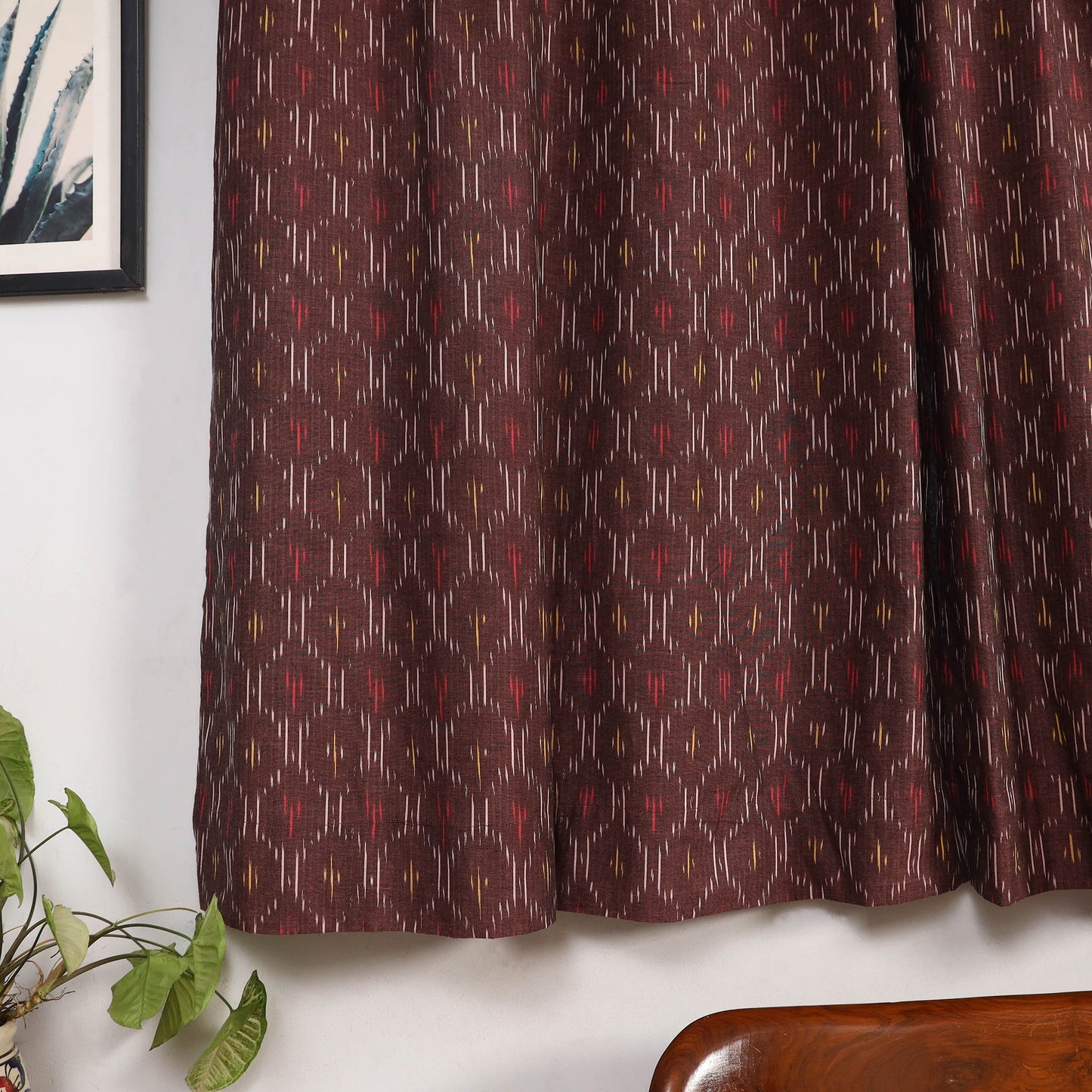 Brown - cotton window pochampally ikat curtain (5 x 3 feet)