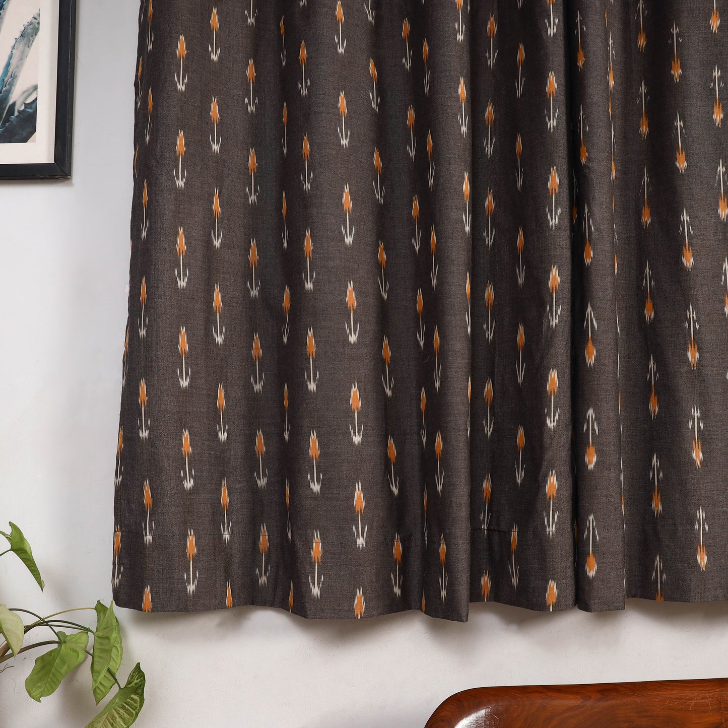 Brown - cotton window pochampally ikat curtain (5 x 3 feet)
