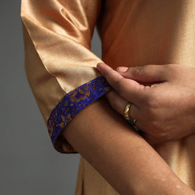 Buy  Dark Grey Plain Tussar Silk Banarasi Patchwork Floral Kurta l iTokri.com