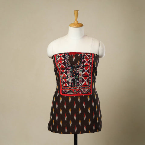 Buy Brown Desert Thread Embroidery Ikat Kurta Material