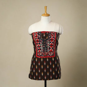 Buy Brown Desert Thread Embroidery Ikat Kurta Material