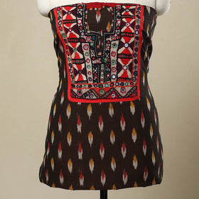 Buy Brown Desert Thread Embroidery Ikat Kurta Material