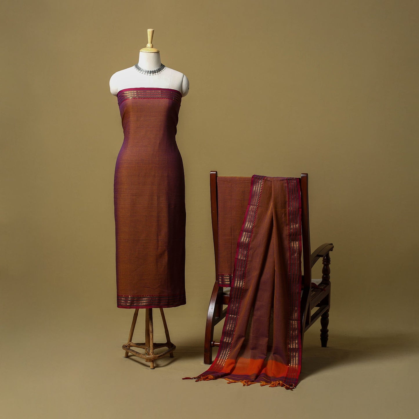 Dharwad cotton 3pc unstitched dress material with border 08