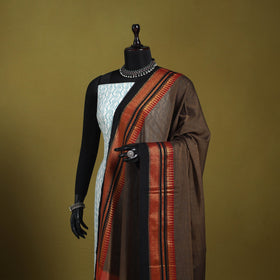 Brown - dharwad cotton dupatta with zari border 46