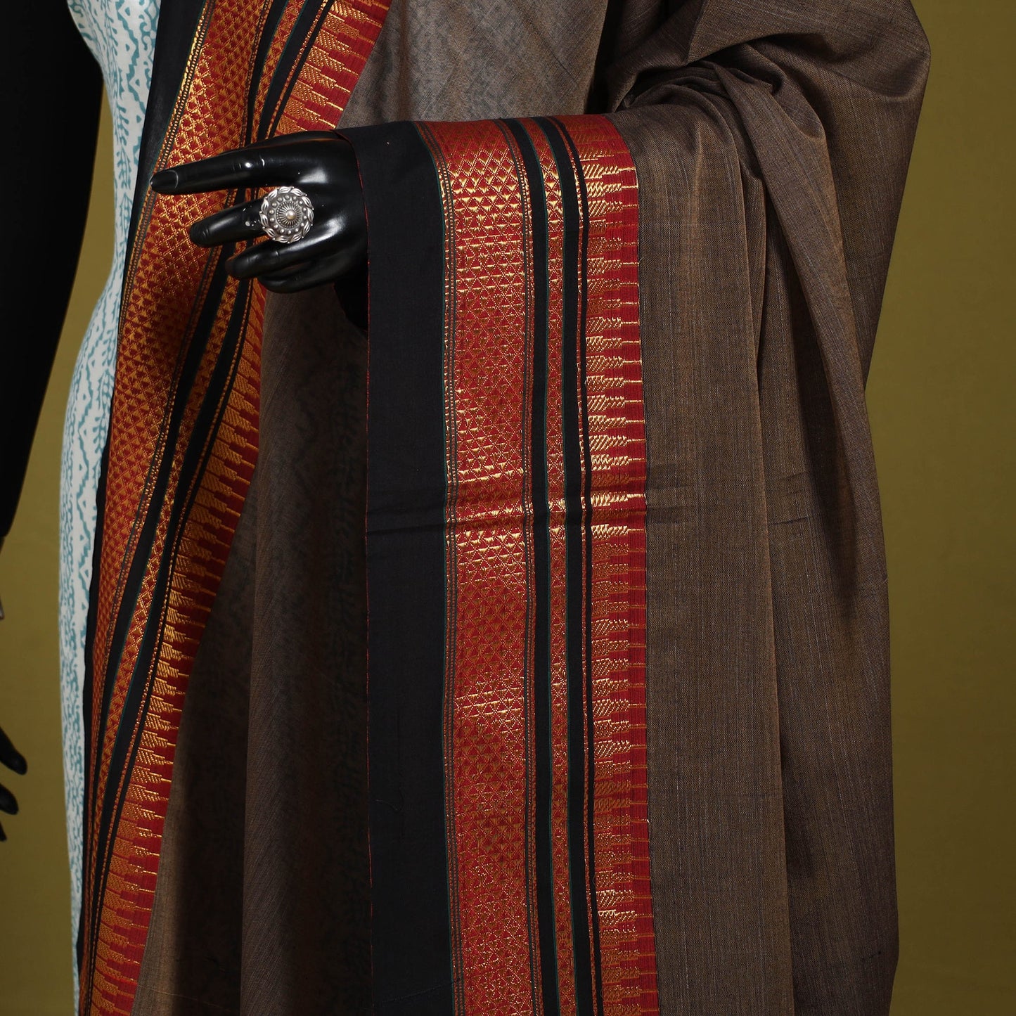 Brown - dharwad cotton dupatta with zari border 46