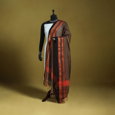 Brown - dharwad cotton dupatta with zari border 46