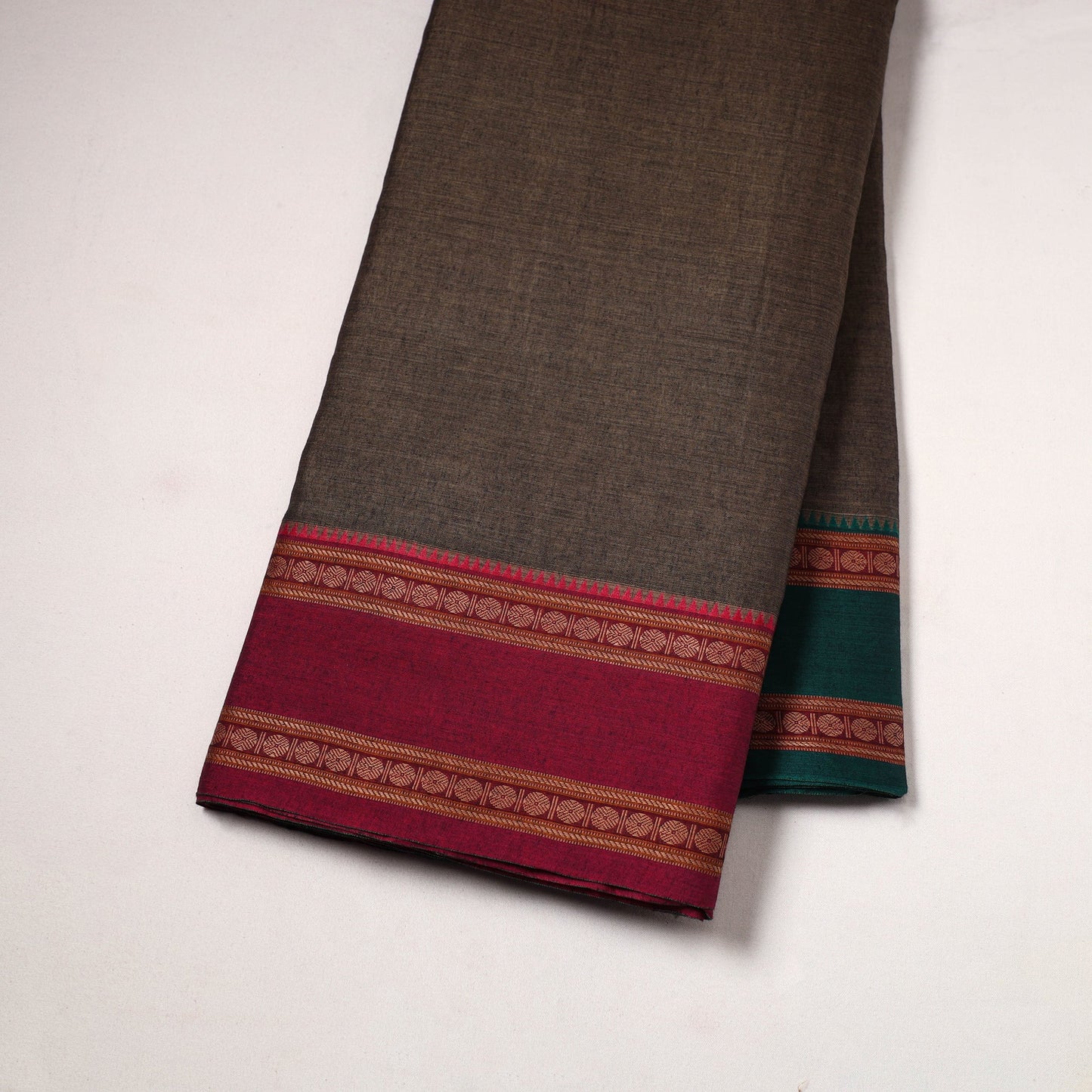 Brown - dharwad cotton fabric with border 12 - handcrafted