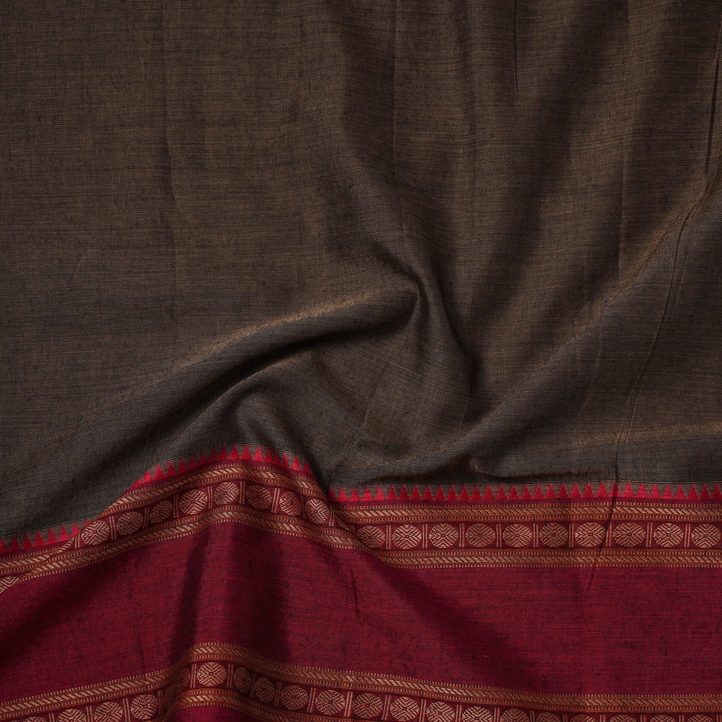 Brown - dharwad cotton fabric with border 12 - handcrafted
