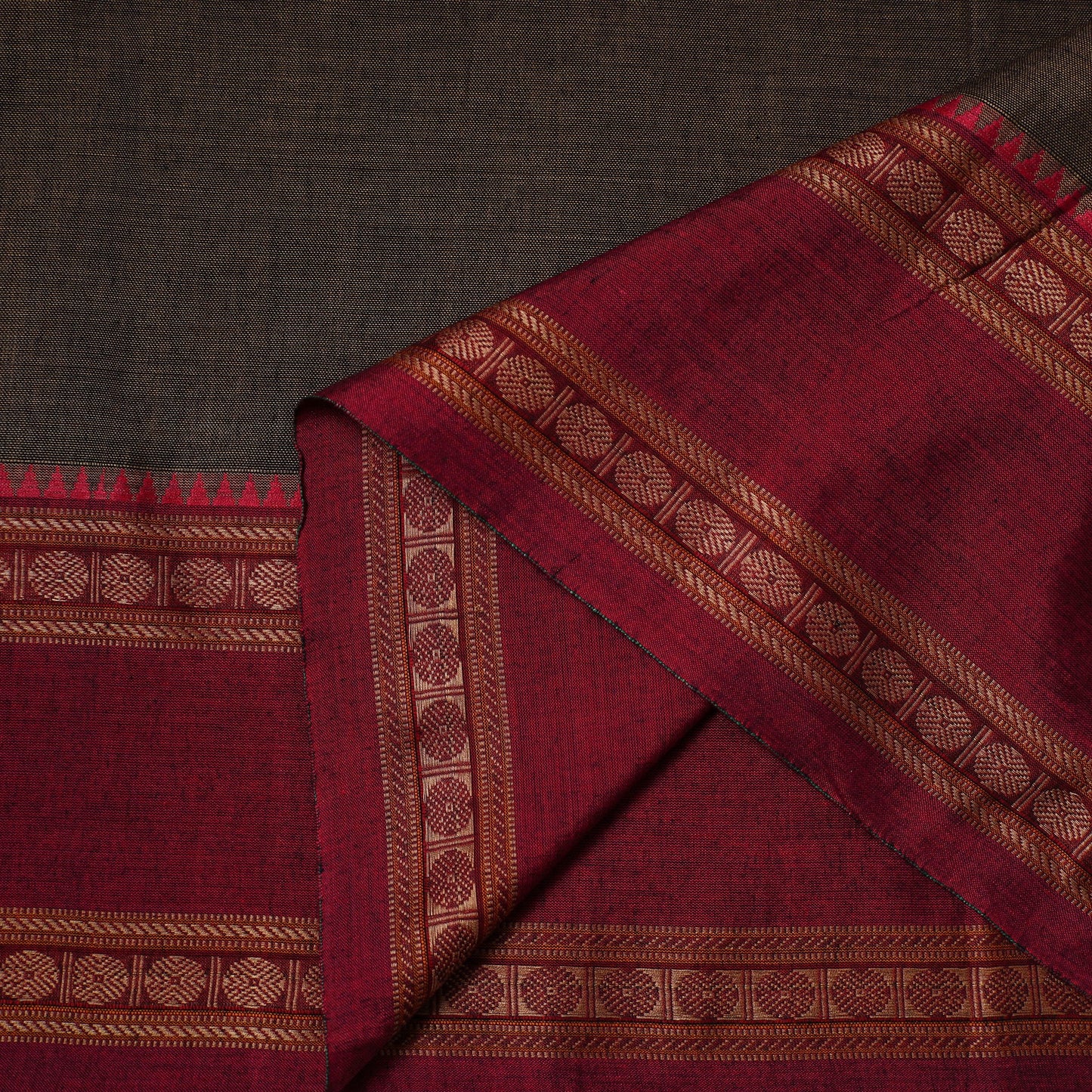 Brown - dharwad cotton fabric with border 12 - handcrafted