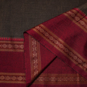 Brown - dharwad cotton fabric with border 12 - handcrafted