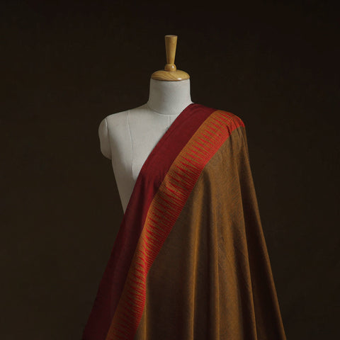 Brown - dharwad cotton fabric with border 23 - handcrafted