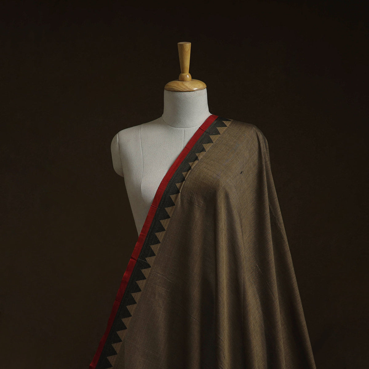 Brown - dharwad cotton fabric with border 32 - handcrafted