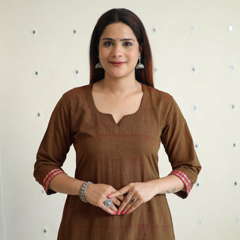  Brown - Dharwad Cotton Long A-Line Kurta for Women