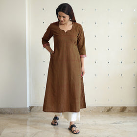  Brown - Dharwad Cotton Long A-Line Kurta for Women