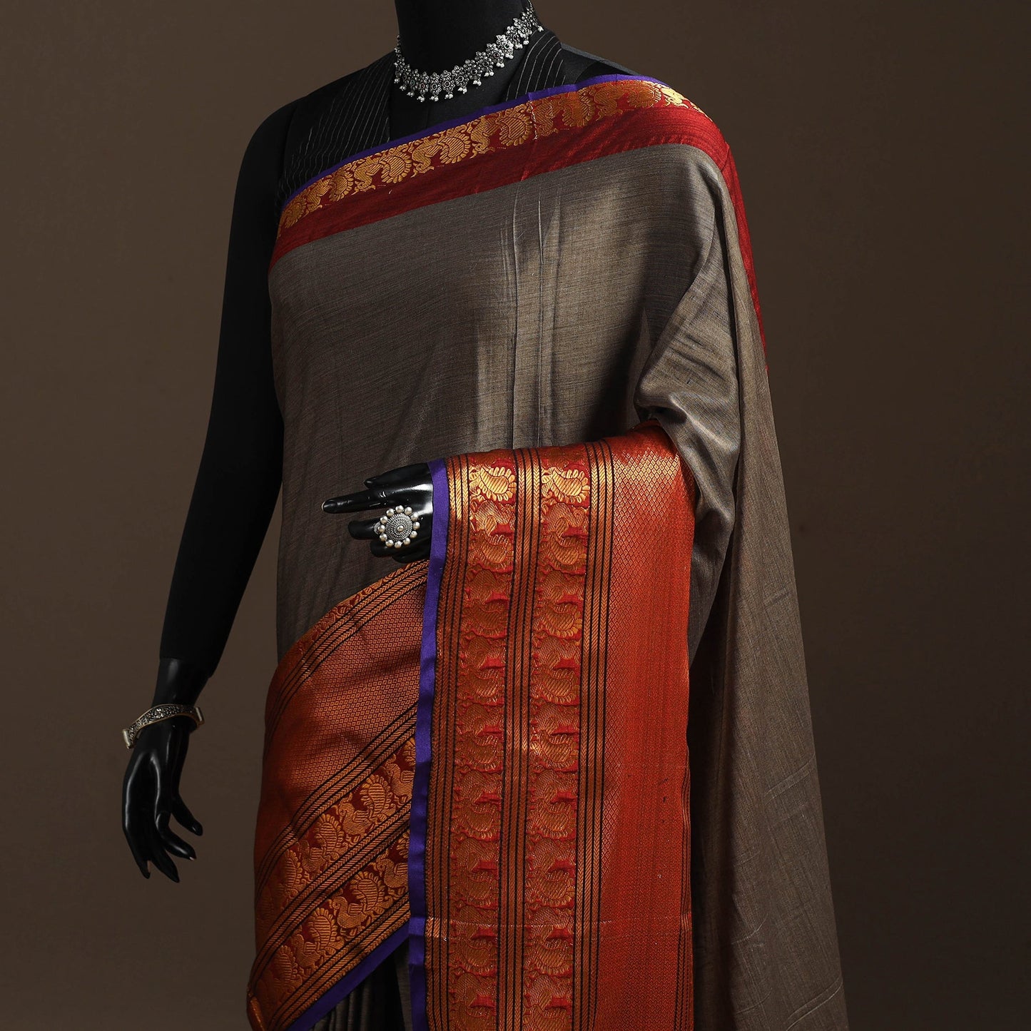 Dharwad cotton saree with border 51 - handcrafted
