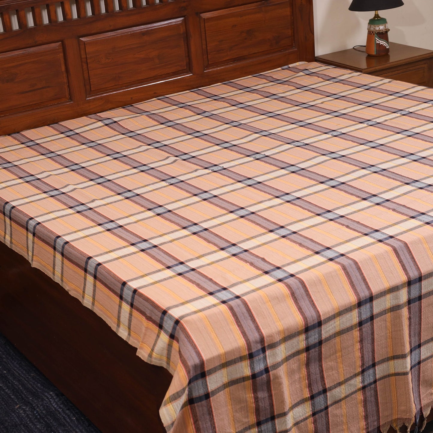 Brown - double handloom cotton bed sheet (108 x 90 in) 46