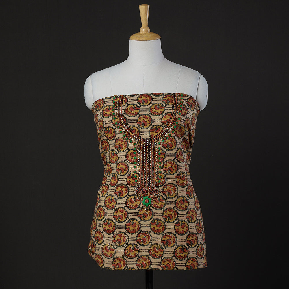 Embroidered Cotton Kalamkari Print Kurta Material (2.65m)