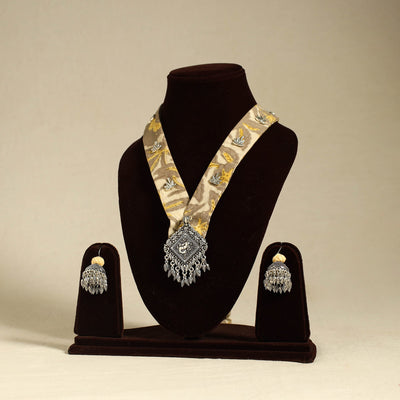 Brown - fabart german silver necklace set 15 - handcrafted