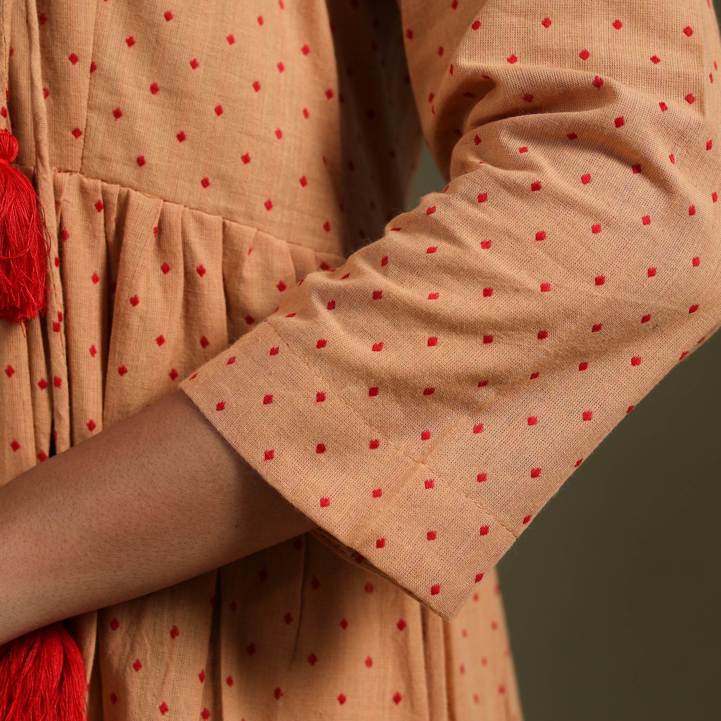  Flared Cotton Angrakha Brown Jacquard Dress 