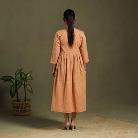  Flared Cotton Angrakha Brown Jacquard Dress 