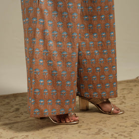 Brown Flared Cotton Jaipur Print Kurta Set (Set of 2)