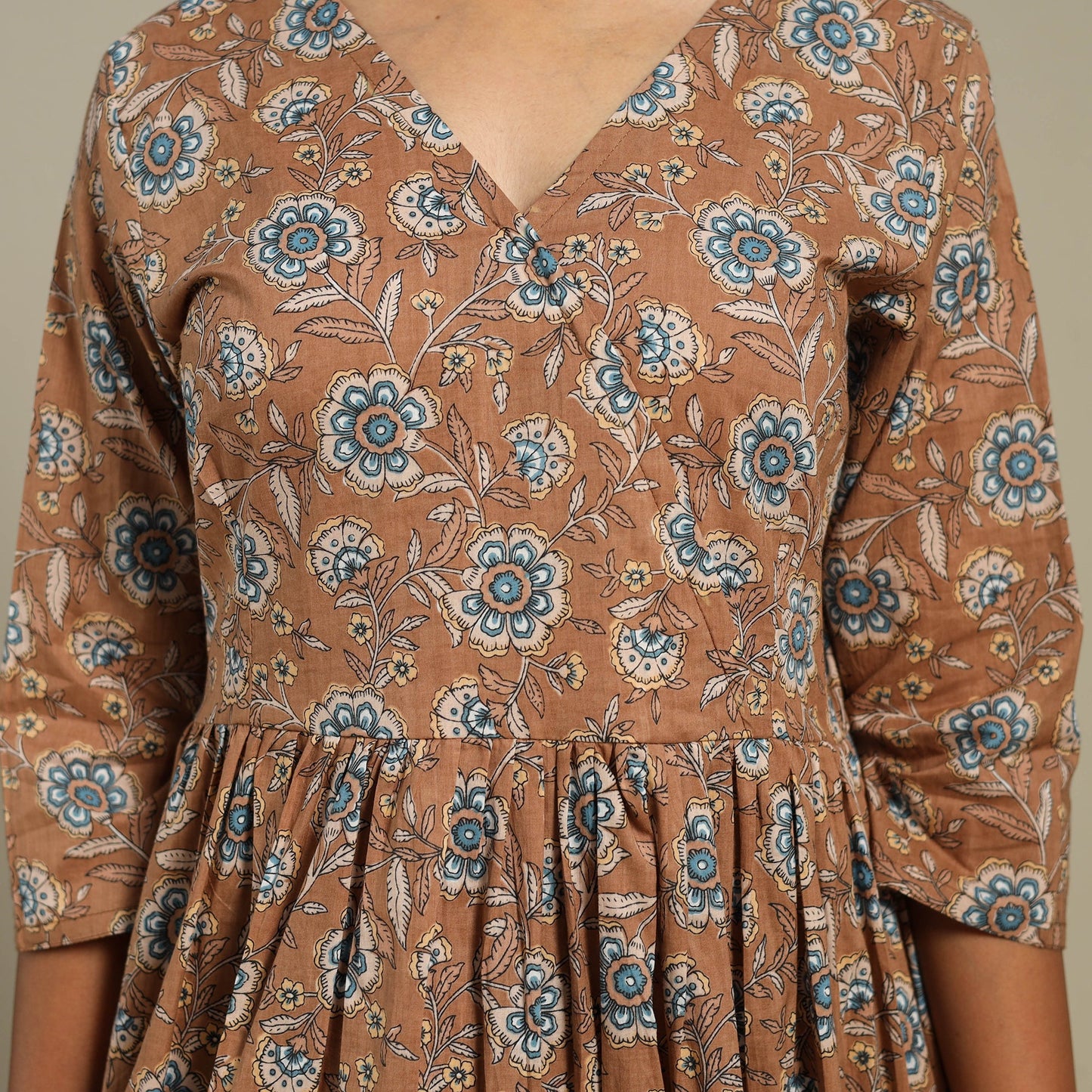 Brown Flared Cotton Jaipur Print Kurta Set (Set of 2)