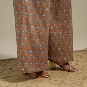 Brown Flared Cotton Jaipur Print Kurta Set (Set of 2)
