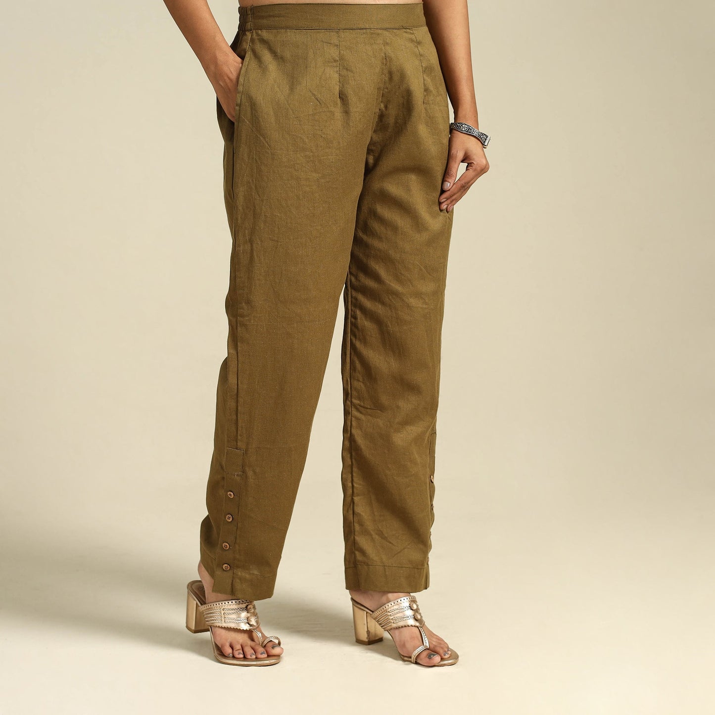 Brown Flex Cotton Elasticated Plain Pant