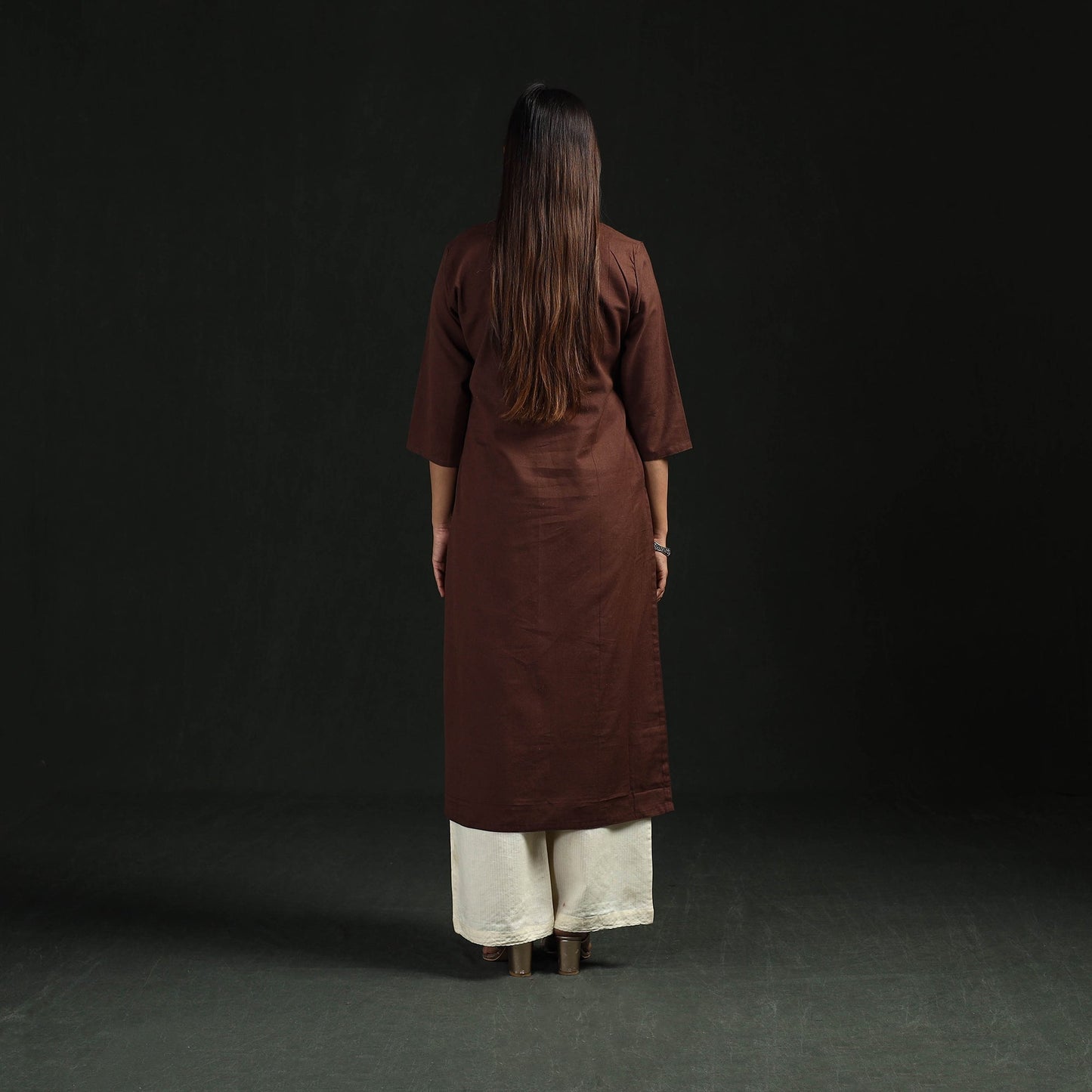 Flex cotton plain hand embroidered straight kurta for women